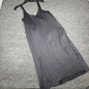 Little Moon Black‎ Pleated Midi Slip Dress Side Slit Women's Size M